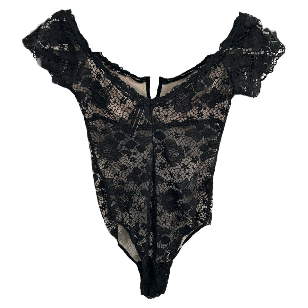 Victoria’s Secret Women’s Black Lace Off Shoulder‎ Bodysuit  Sz S - Picture 3 of 8